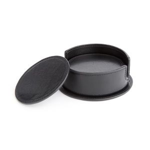 SET OF SIX LEATHER BLACK COASTERS with Caddy American Atelier